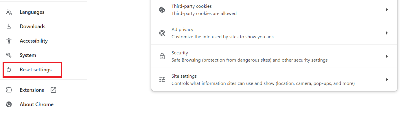 Click Reset settings