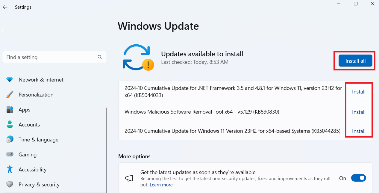 Click Check for updates