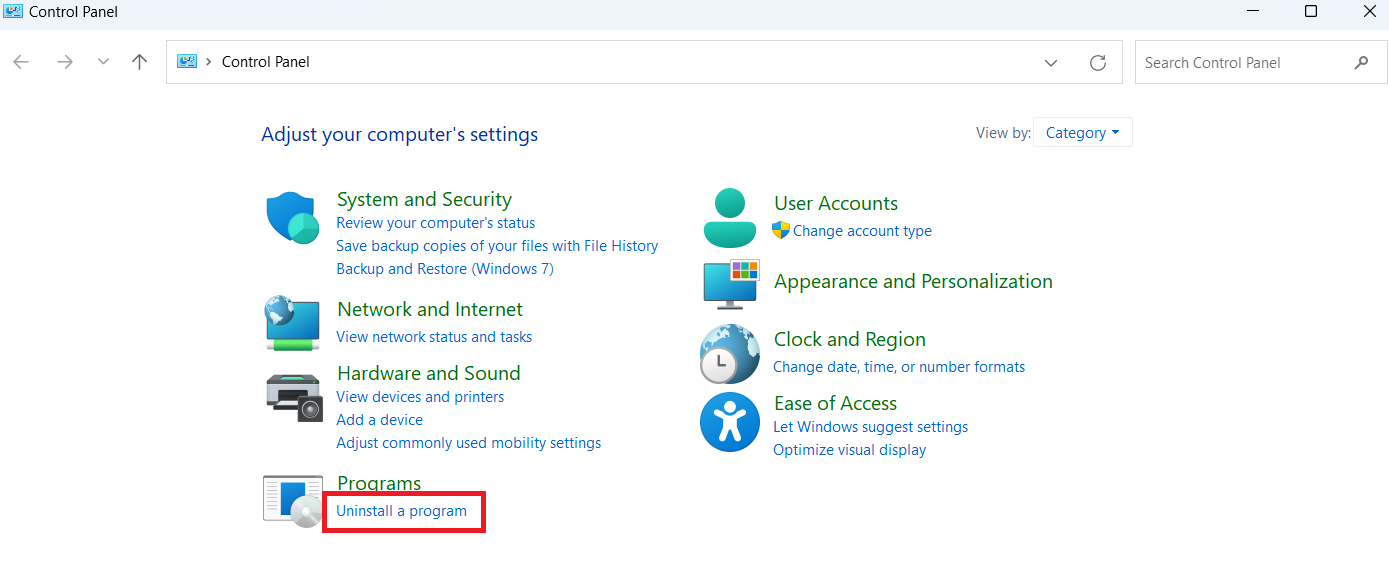 Click on Uninstall a program