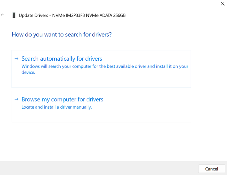 Select Browse my computer for drivers