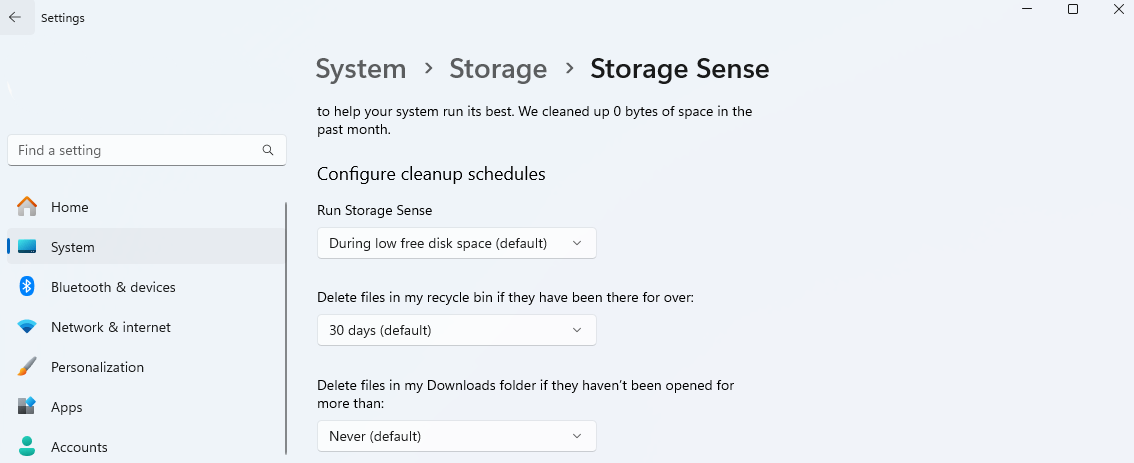 Storage Sense cleanup schedule