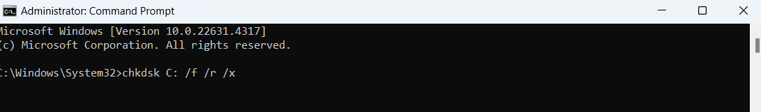 chkdsk C: /f /r /x