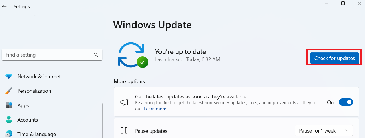 Select Check for updates