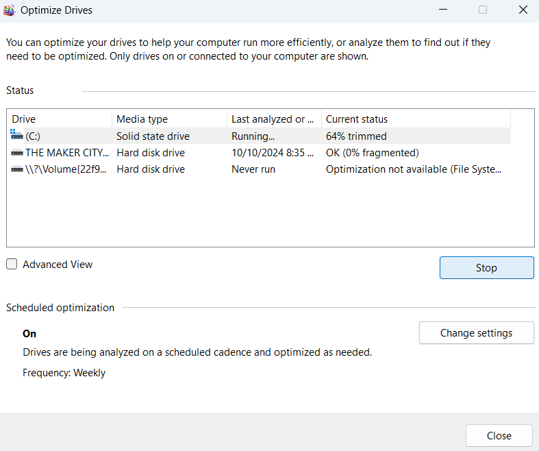 Defragment and Optimize Drives optimize