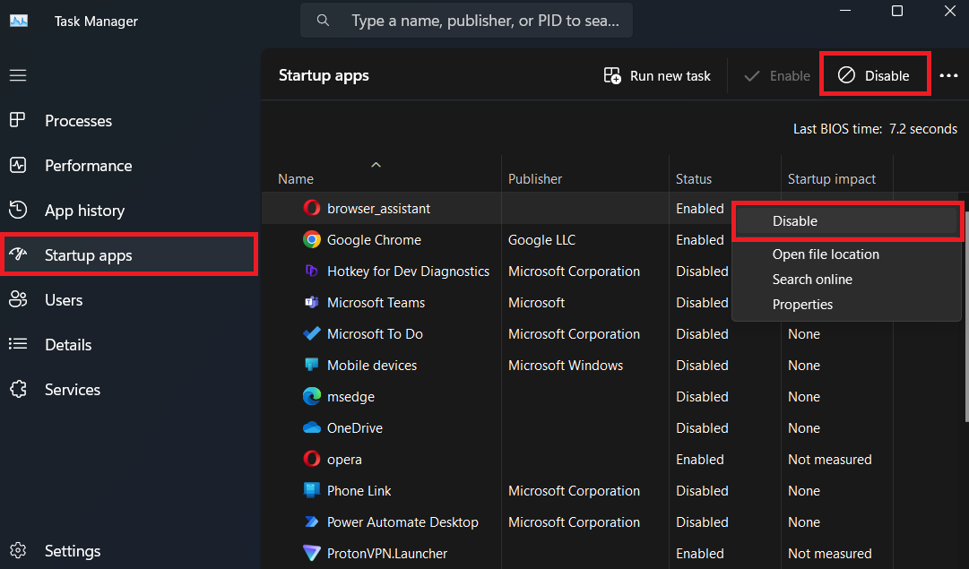 Select unneeded apps and select Disable