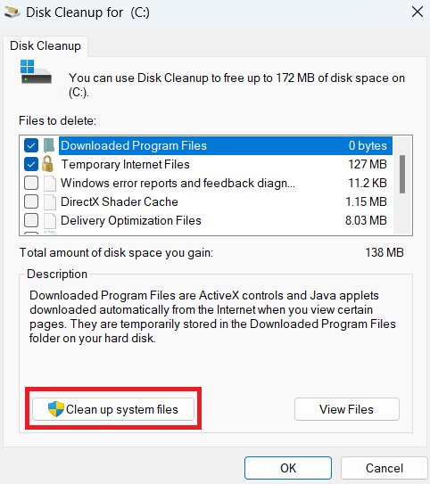 Click on Clean up system files