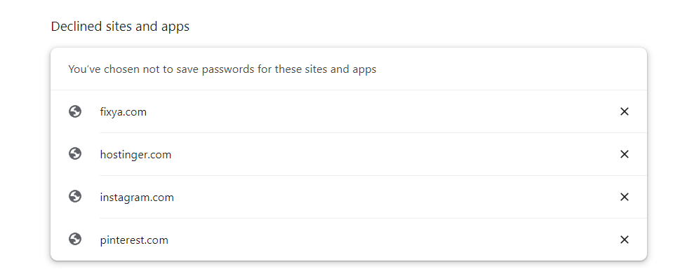 Go through the Declined sites and apps list