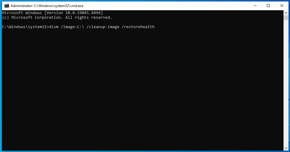 Run the following command: dism /image:C: /cleanup-image /restorehealth