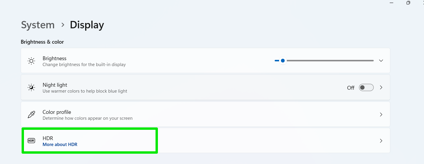 Click HDR Settings Display