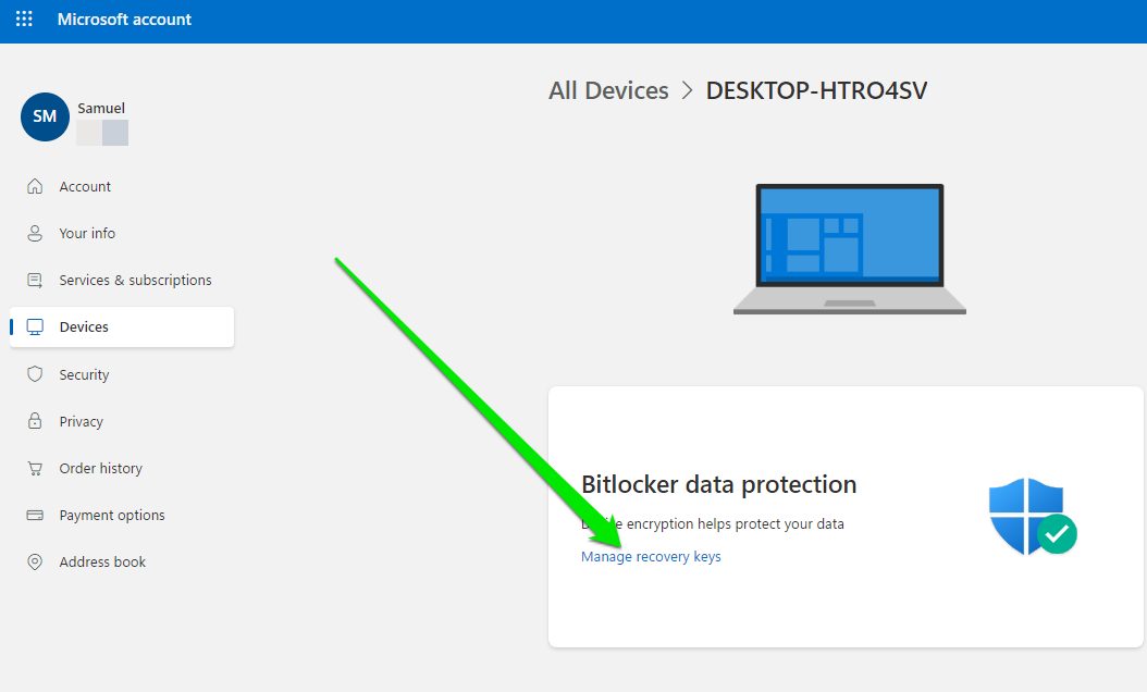 Click Manage recovery keys