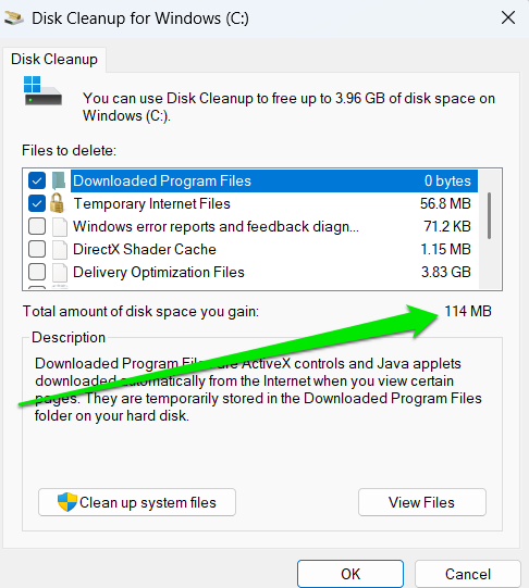 Disk Cleanup estimates