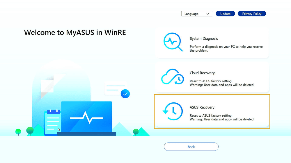 Owners of ASUS gaming desktops and laptops produced from 2020 can restore their systems using the MyASUS recovery tool
