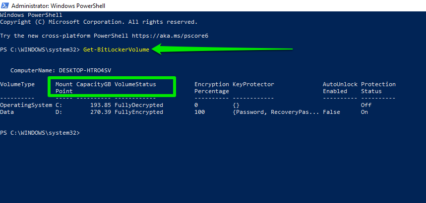 Under Powershell Volume type MountPoint