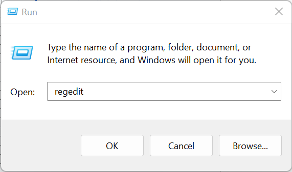 Type in regedit