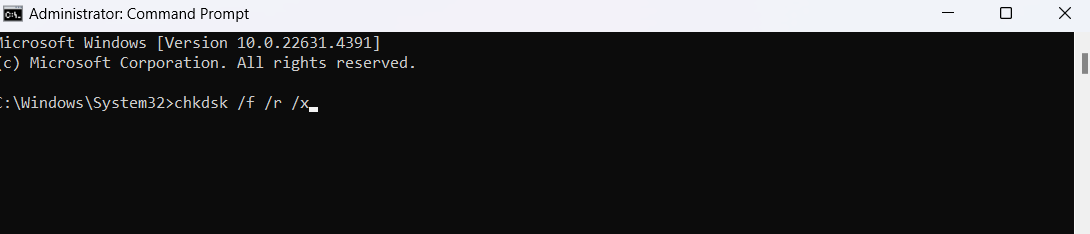 Type in chkdsk /f /r /x