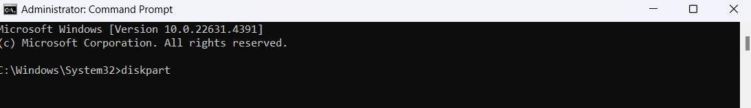 Type in diskpart