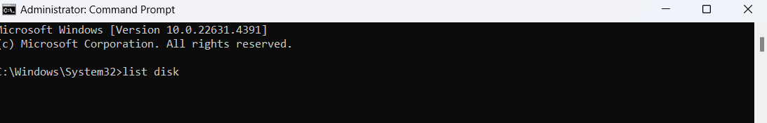 Type in list disk