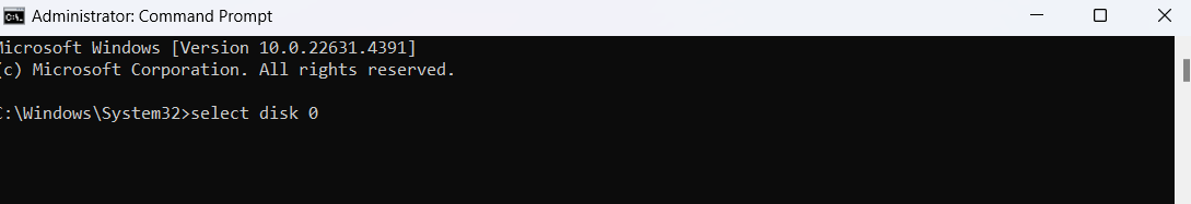 Type in select disk 0