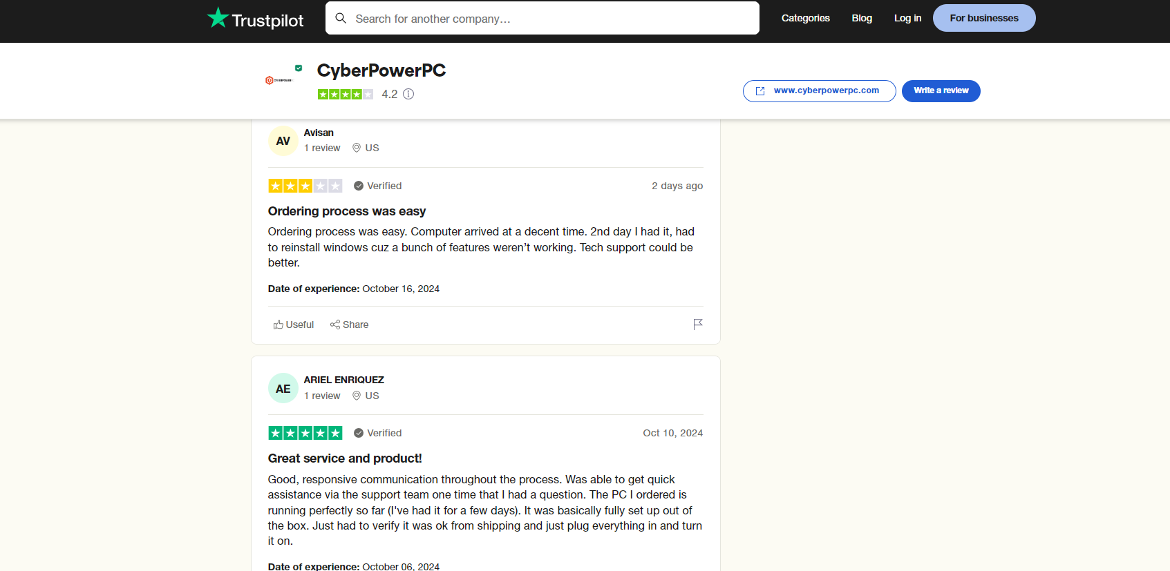 Trust Pilot reviews CyberpowerPC