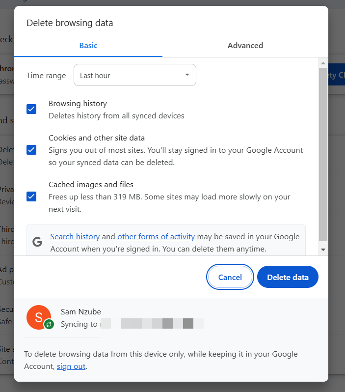 Click Delete browsing data