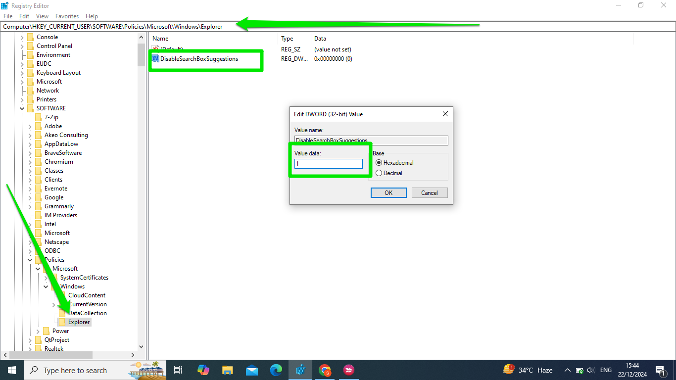 Double-click the new DWORD and change its value to 1