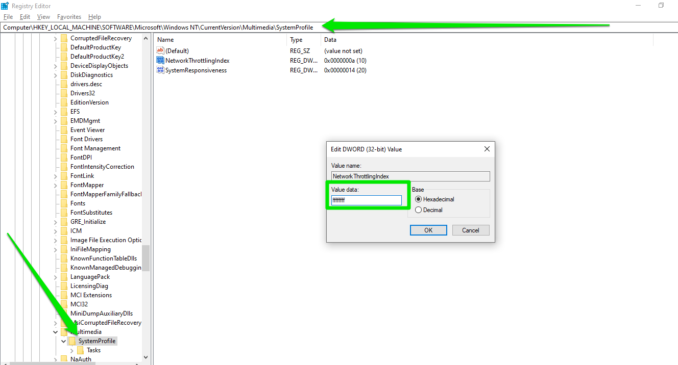 Enter ffffffff and click OK. Double-check to ensure there are 8 Fs