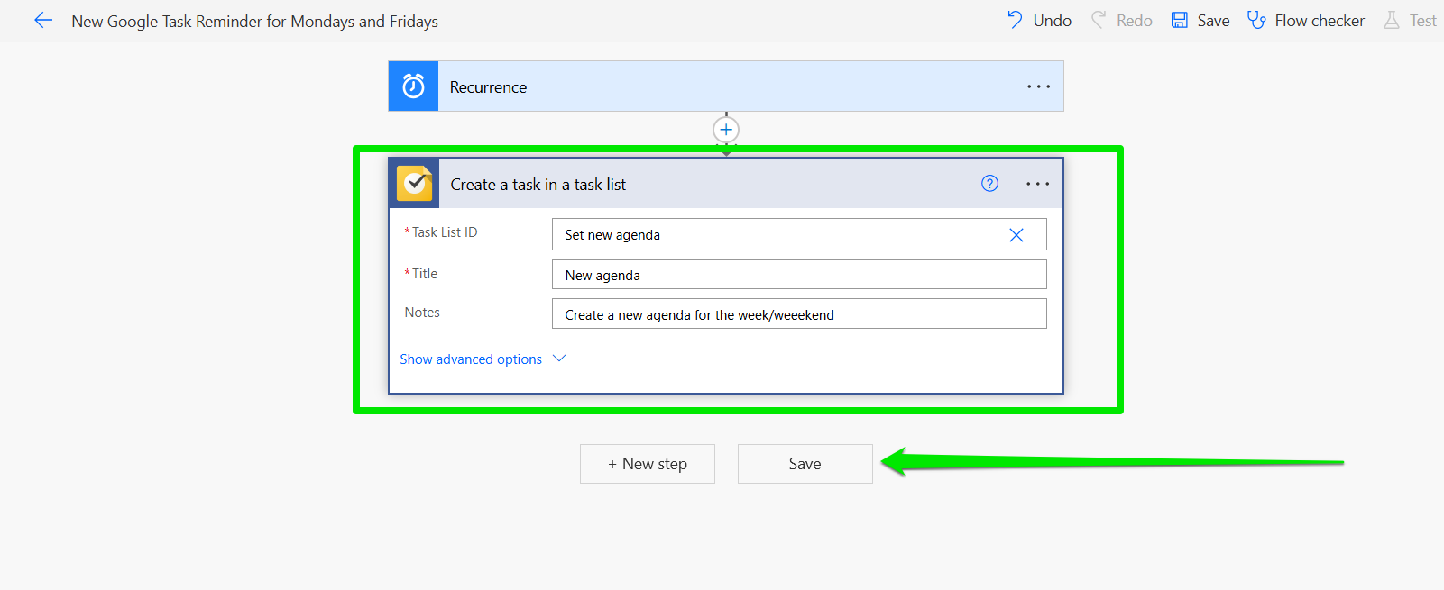 Enter details about the action you want to initiate and click the Save button