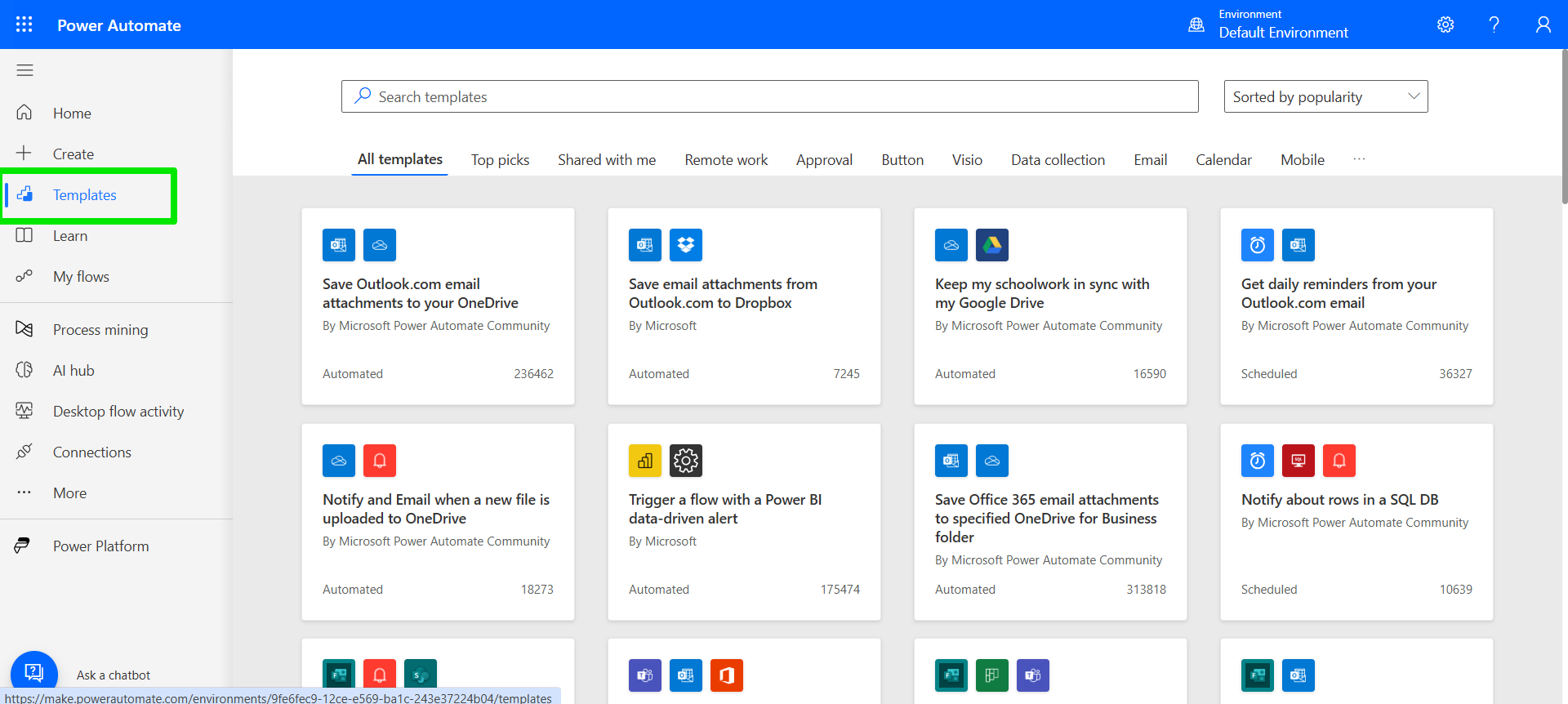 The Templates section is where you can access hundreds of templates
