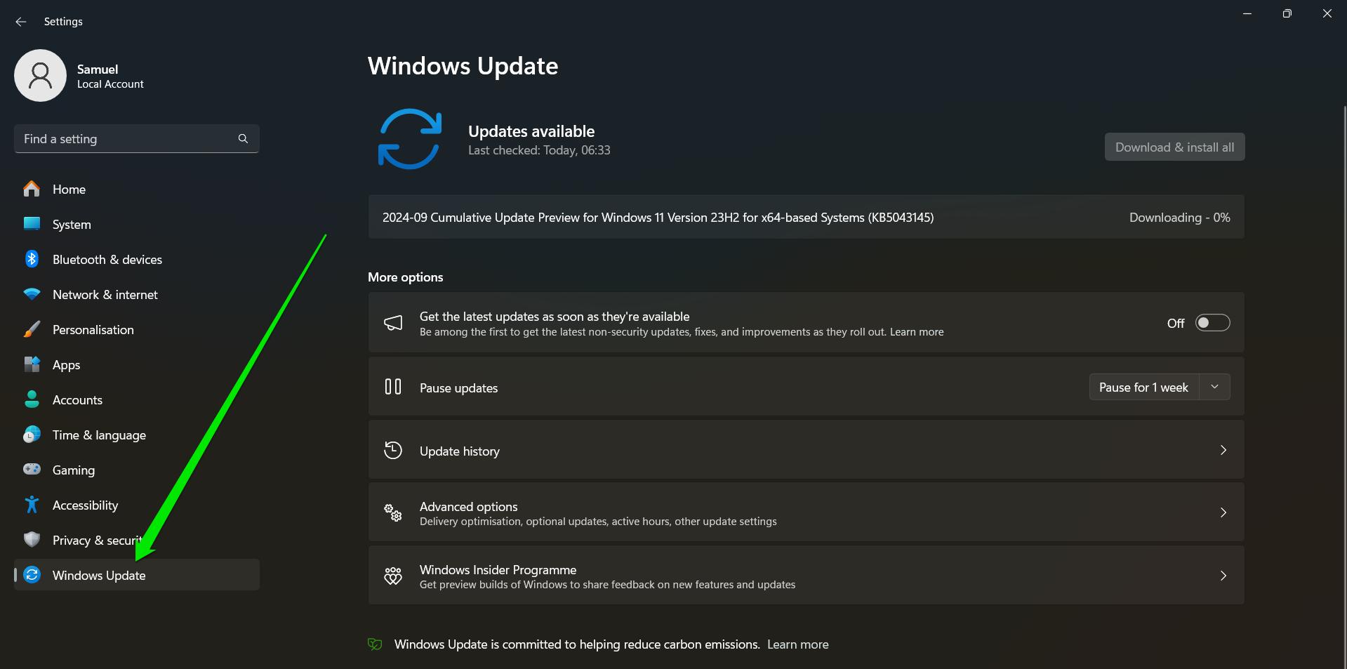 Select Advanced options > Optional updates