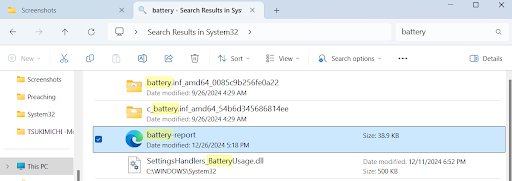follow this path to get the battery report in html: C:WINDOWSSystem32attery-report.html