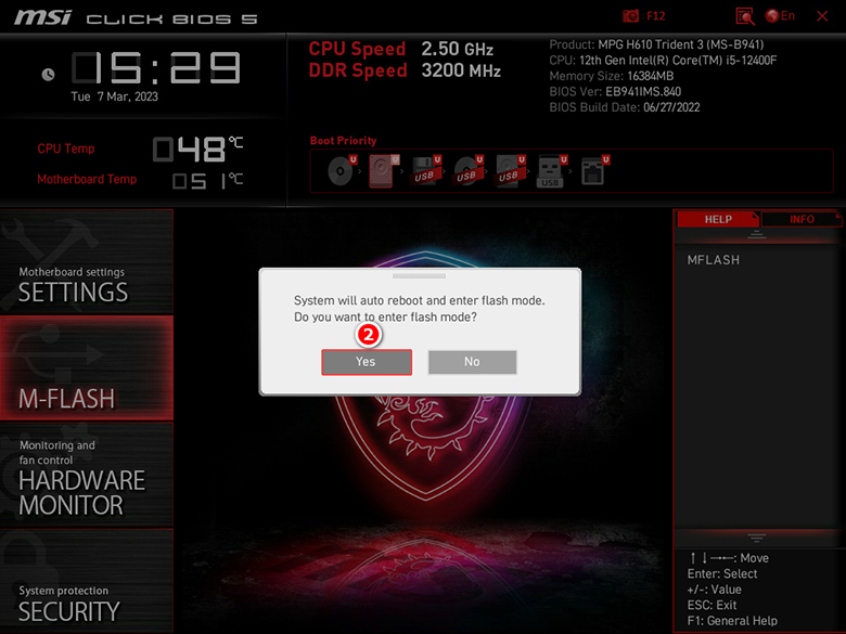 Next, click M-FLASH and select Yes