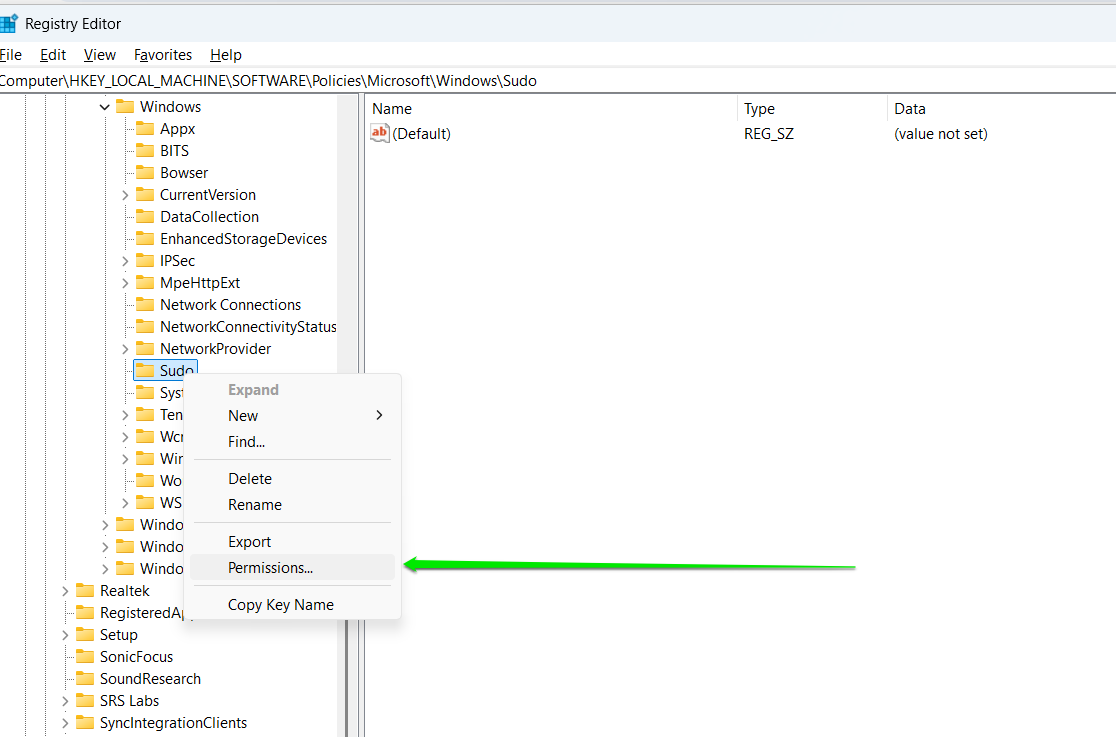 Right-click the key and select Permissions