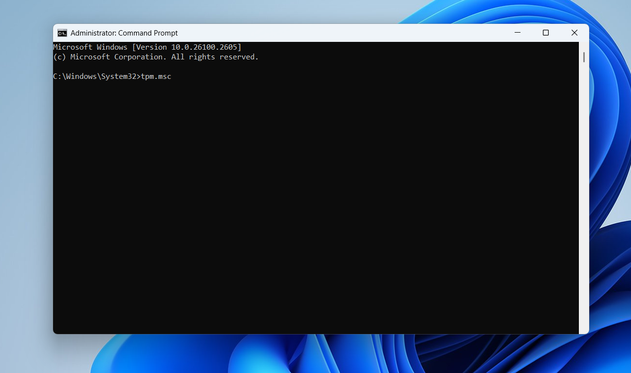 Once the Command Prompt opens, type tpm.msc and press Enter