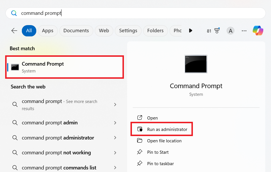 Run the Command Prompt with administrative privileges