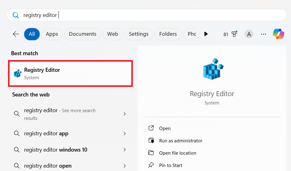 Open the Registry Editor