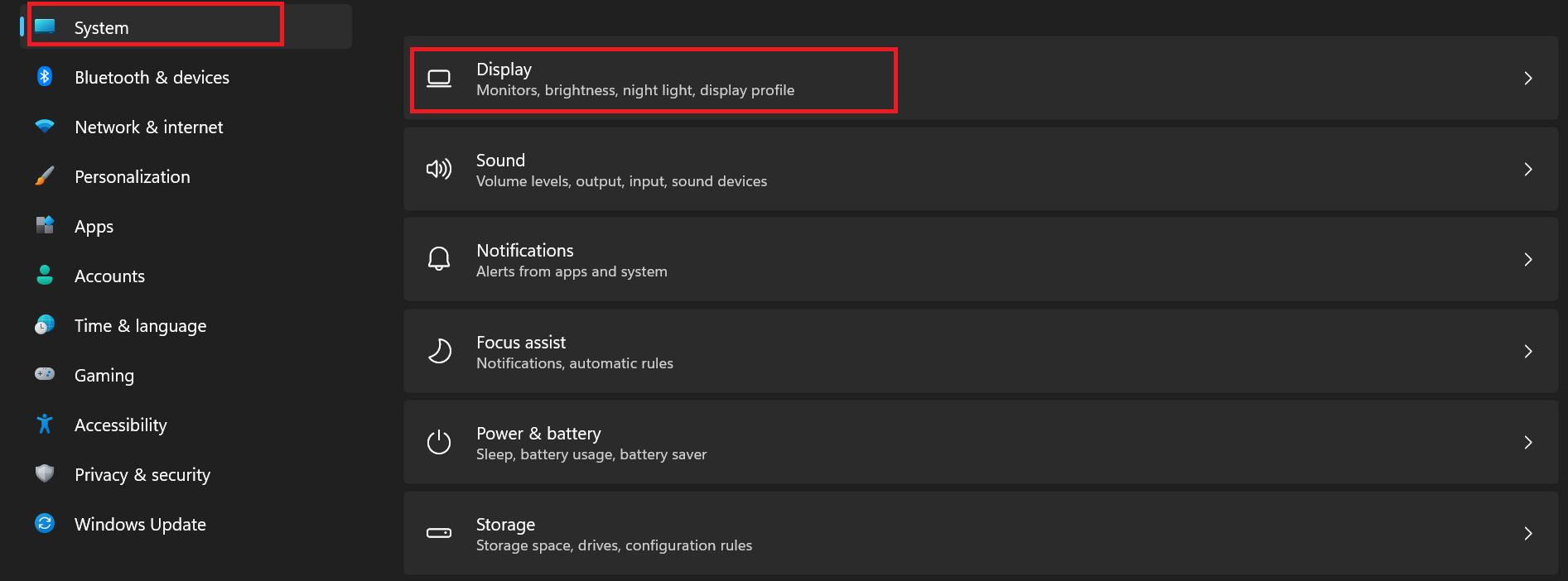 Go to Settings, click System, and then Display