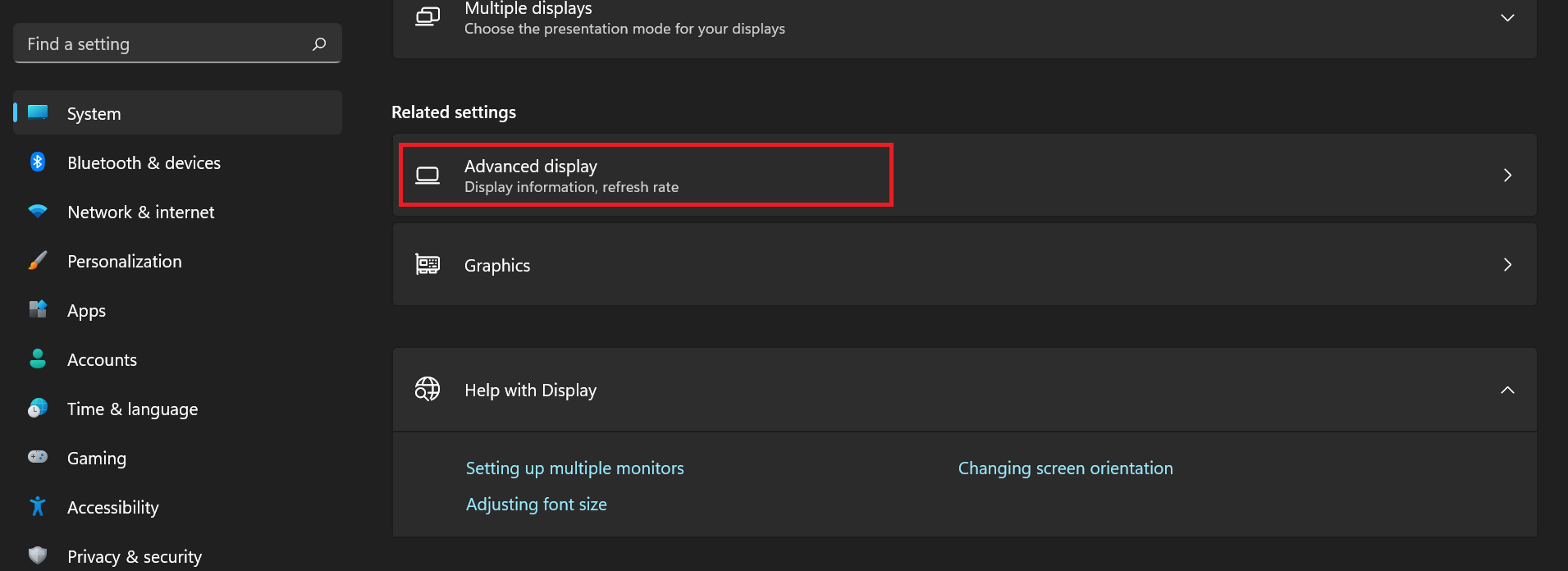 Click Advanced display