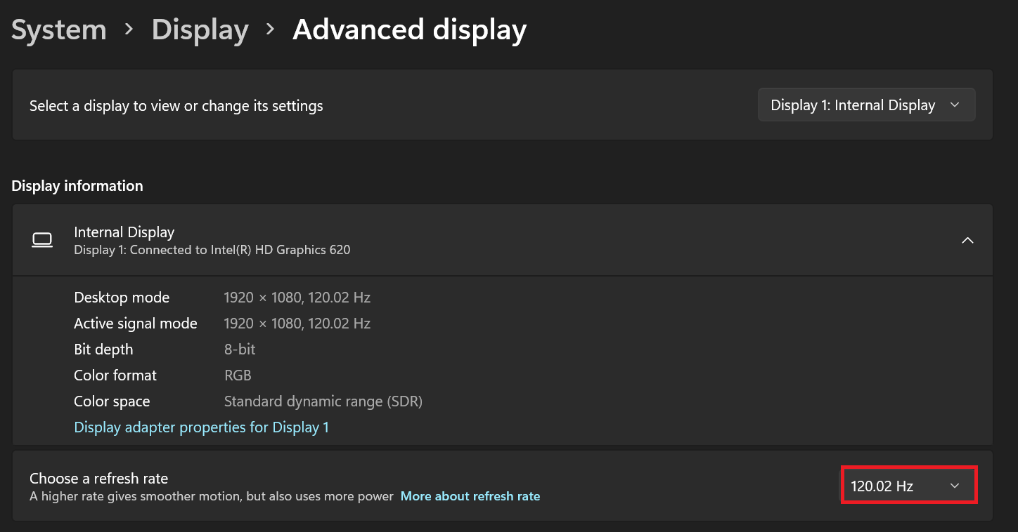 Click the Choose a refresh rate dropdown and select a lower rate (if your computer allows it)
