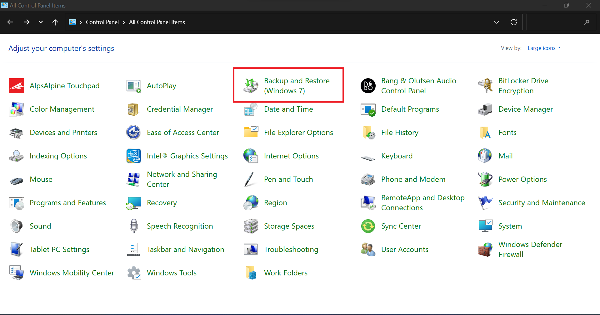 Click on Backup and Restore (Windows 7)