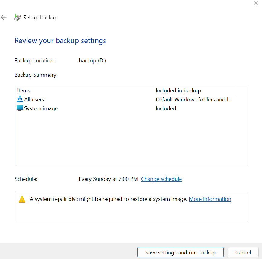 In the next window, check the schedule section and see if the time and day work for you