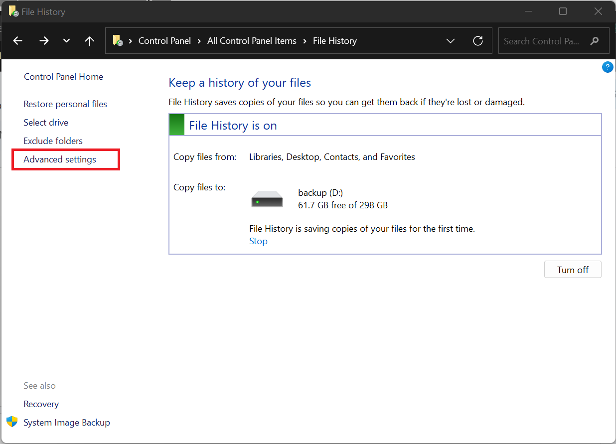Just like with full backup, you can also set a schedule for backup. If you want, you can click Advanced settings to do that