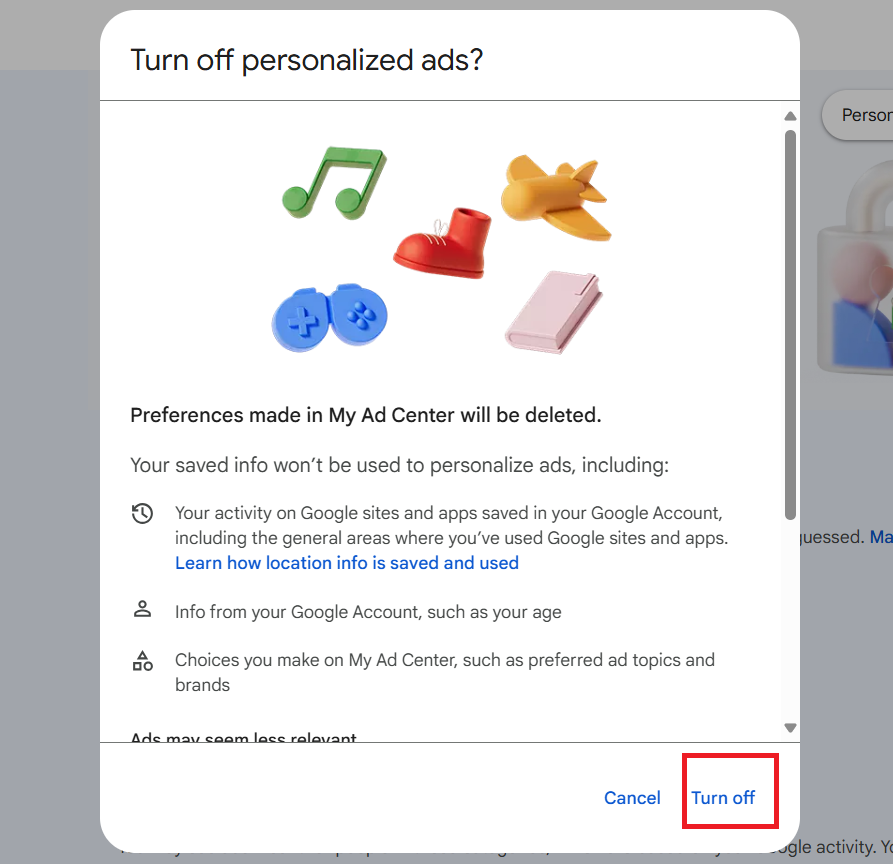 Click on Turn off to disable the feature