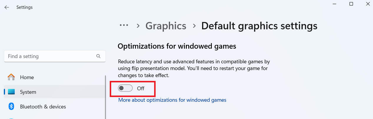 Toggle the button under Hardware-accelerated GPU scheduling to Off
