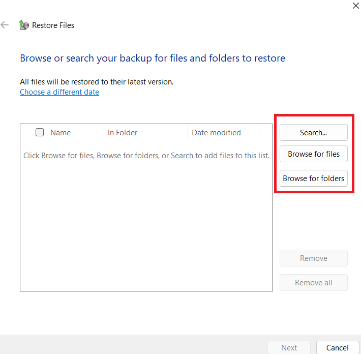 A pop-window will appear. Click on Search, Browse for files, or Browse for folders
