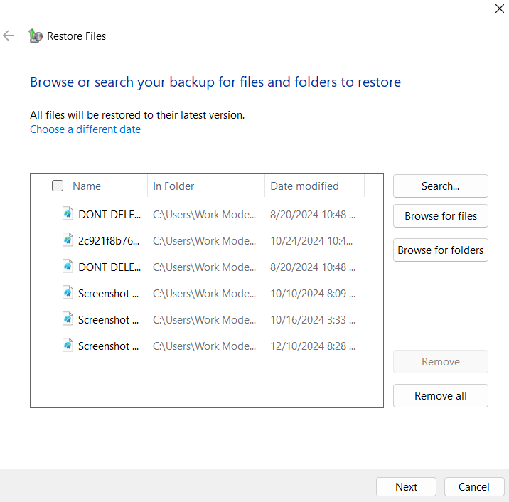 All the files or folders you select will be listed on the left. Then, click Next