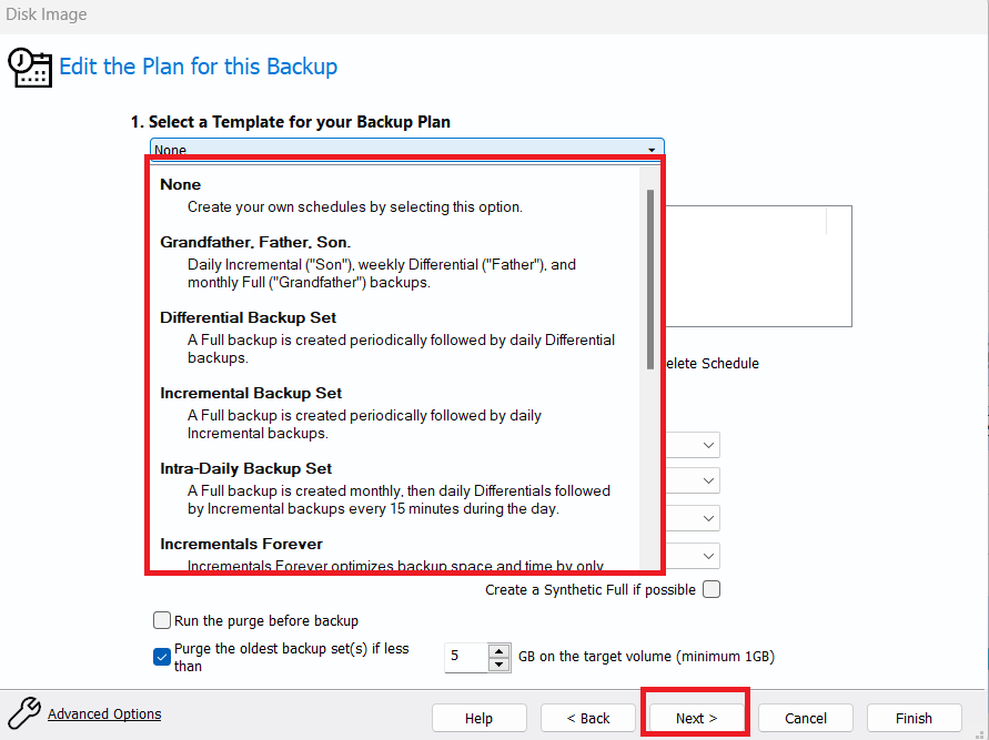 Select a template for your backup plan from the drop-down menu under Select a Template for your Backup Plan