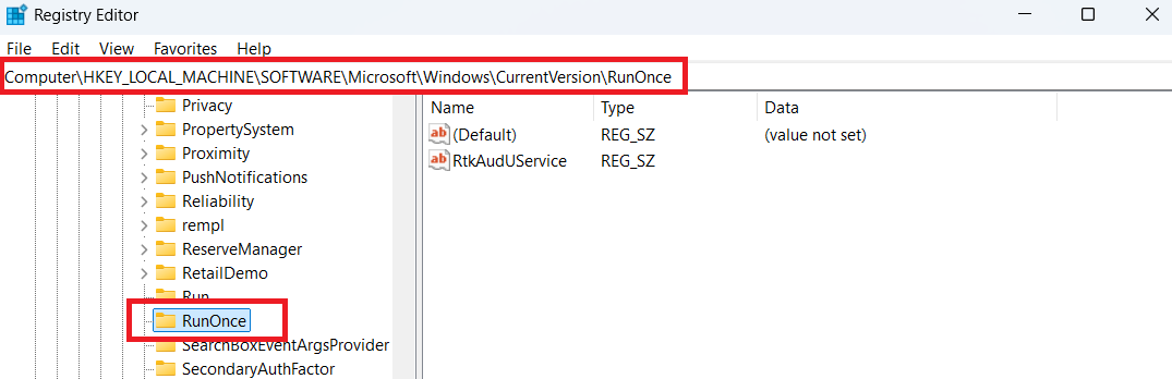 HKEY_LOCAL_MACHINE SOFTWAREMicrosoftWindowsCurrentVersionRunOnce