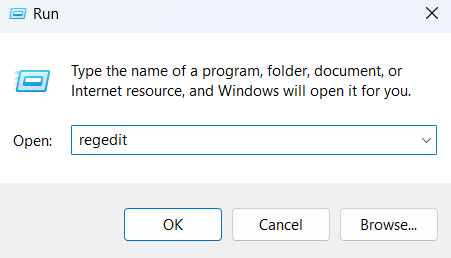 Press Windows + R to open the Run dialog box and type regedit