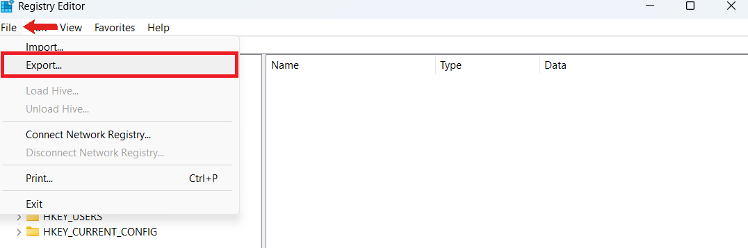 Click on File and select Export