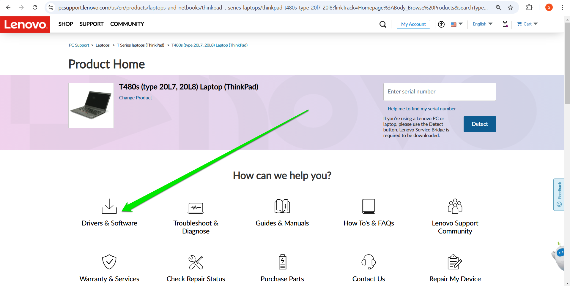 Once you’ve chosen your device, click Drivers & Software